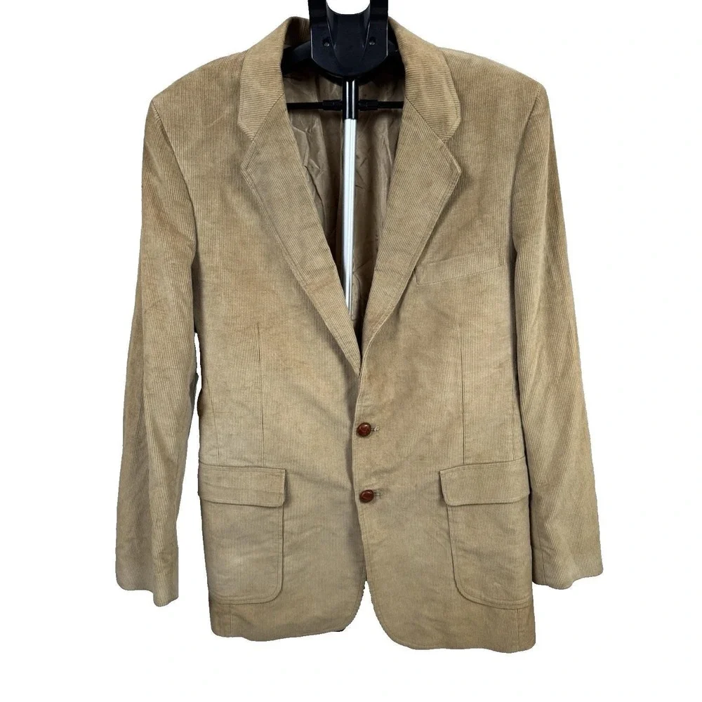Vintage Corduroy Blazer Men's 42XT Tan Corduroy Sport Coat 70s Tall Jacket